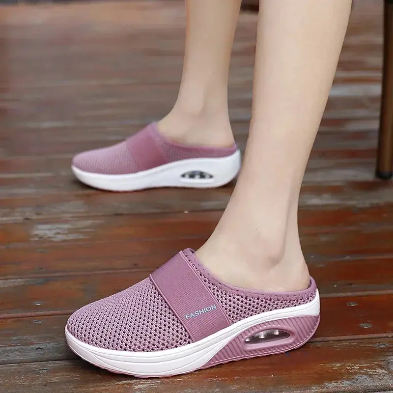 Giày Đi Bộ Cho Nữ, Kiểu Lười, Đệm Khí, Chỉnh Hình, Cho Người Tiểu Đường, Giày Sục Đế Xuồng, Chất Liệu Lưới, Nhẹ, Dép Lê, Giày Thể Thao Nữ Đế Xuồng