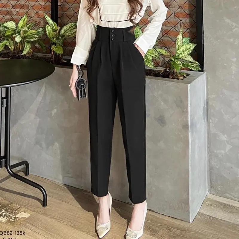 Quần tây baggy 3 cúc màu đen trơn chất vải tuyết mưa dày dặn[456] 1
