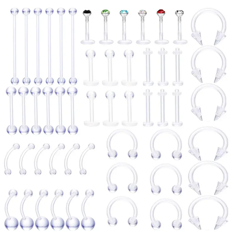 Acrylic Transparent Nose Piercing Rings Belly Tongue Eyebrow Rings Nostril Studs Retainer Zircon Woman Body Piercing Jewelry