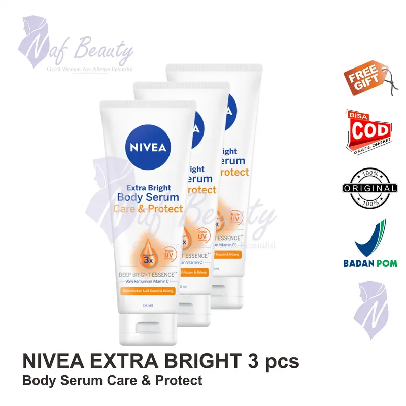 BUNDLING 3 Pcs NIVEA EXTRA WHITE PROTECT 180 mL (Free Gift) 1