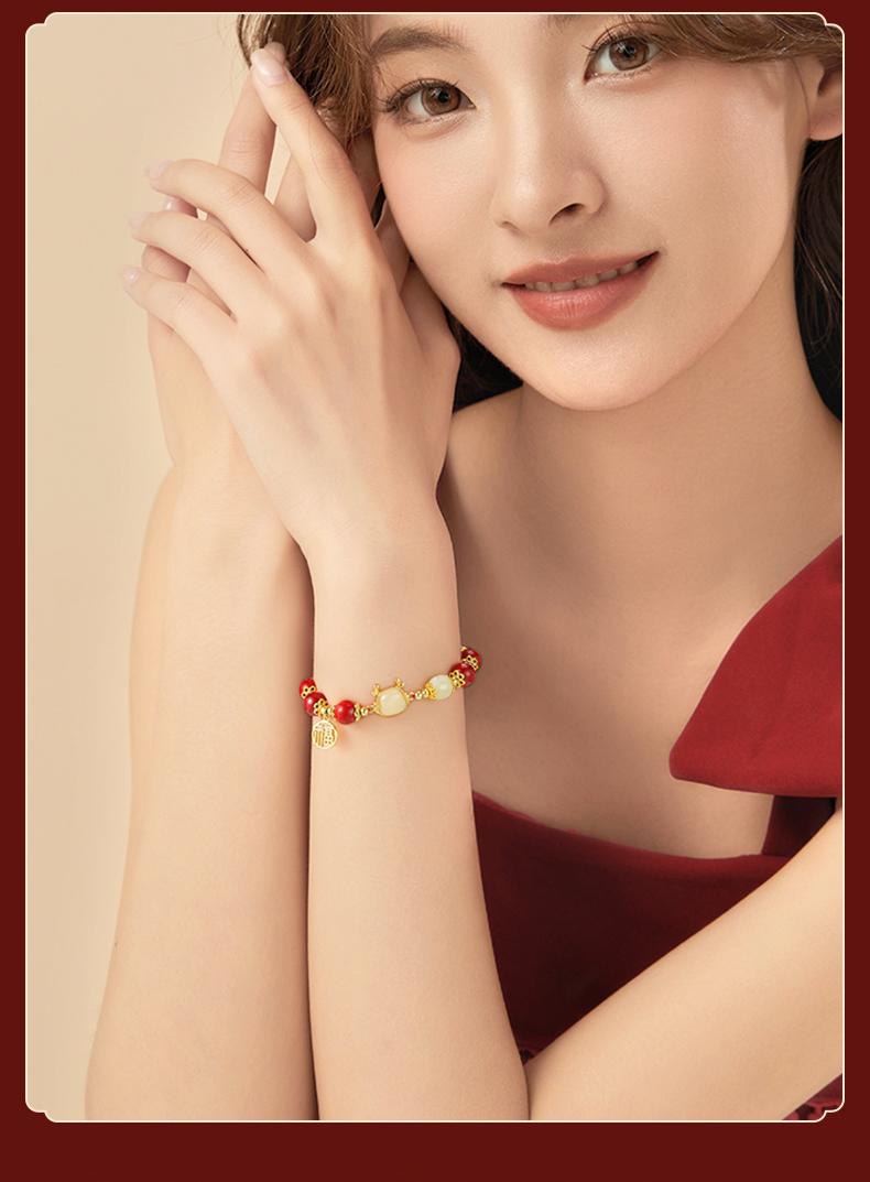 Product Introduction of Hongfu Jade Dragon Imitation Hetian Jade Bracelet for Women Dragon Zodiac Imitation Cinnabar Beaded Bracelet Dragon Year Birth Year New Year Birthday Gift 3
