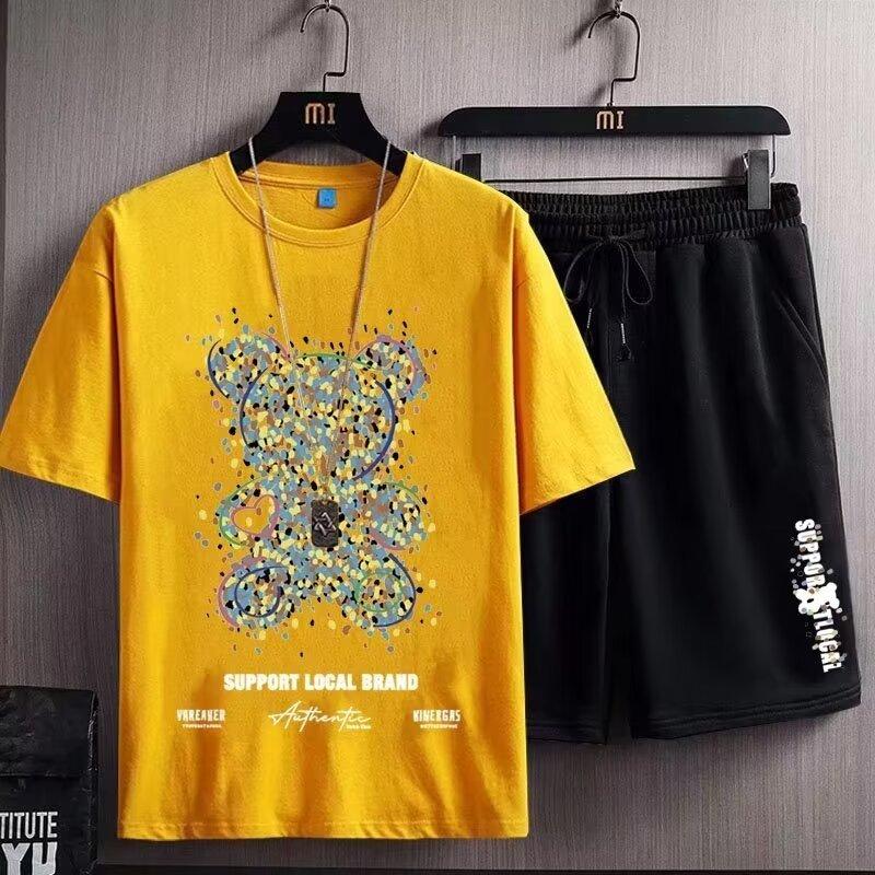 Product Introduction of M-8XL plus Size Sports Suit Men's Summer Fashion Brand Short-Sleeved Shorts Set Men's Loose Fashion Versatile Printed Casual Suit Boys[TZ730] 4