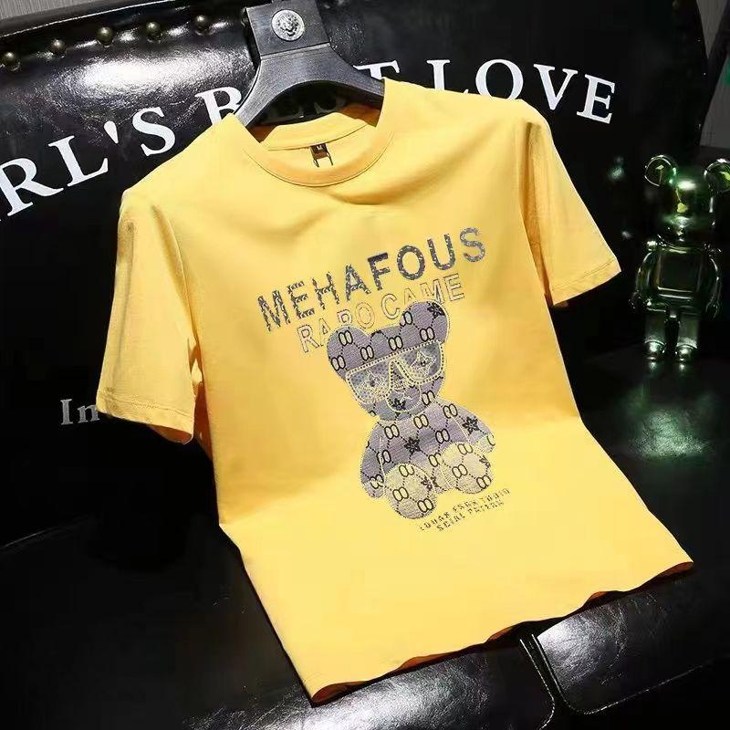 Product Introduction of European Station European Goods Trendy Bear Round Neck Short Sleeve T-Shirt Men 2023 Summer Youth Slim Fit Plus Size Half Sleeve Tee Comfort 18