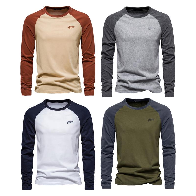 Áo Thun Raglan Dành Cho Nam Giới, Tay Áo Dài, Cổ Tròn, Thiết Kế Chắp Vá, Màu Sắc, Dáng Rộng Vừa Vặn, Vòng Bít Co Giãn, Thoáng Khí, Phong Cách Thường Ngày Áo Chui Đầu 8