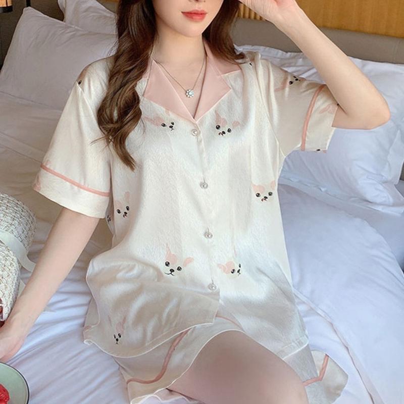 Bộ pijama cộc tay hoạ tiết dễ thương hàng Quảng Châu, bộ ngủ lụa xước cao cấp 5