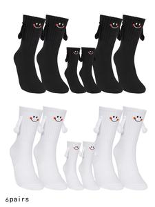Cartoon Hand in Hand Design Crew Socks, Casual Comfortable Breathable Socks for Women & Men, Family Matching Socks for Daily Wear