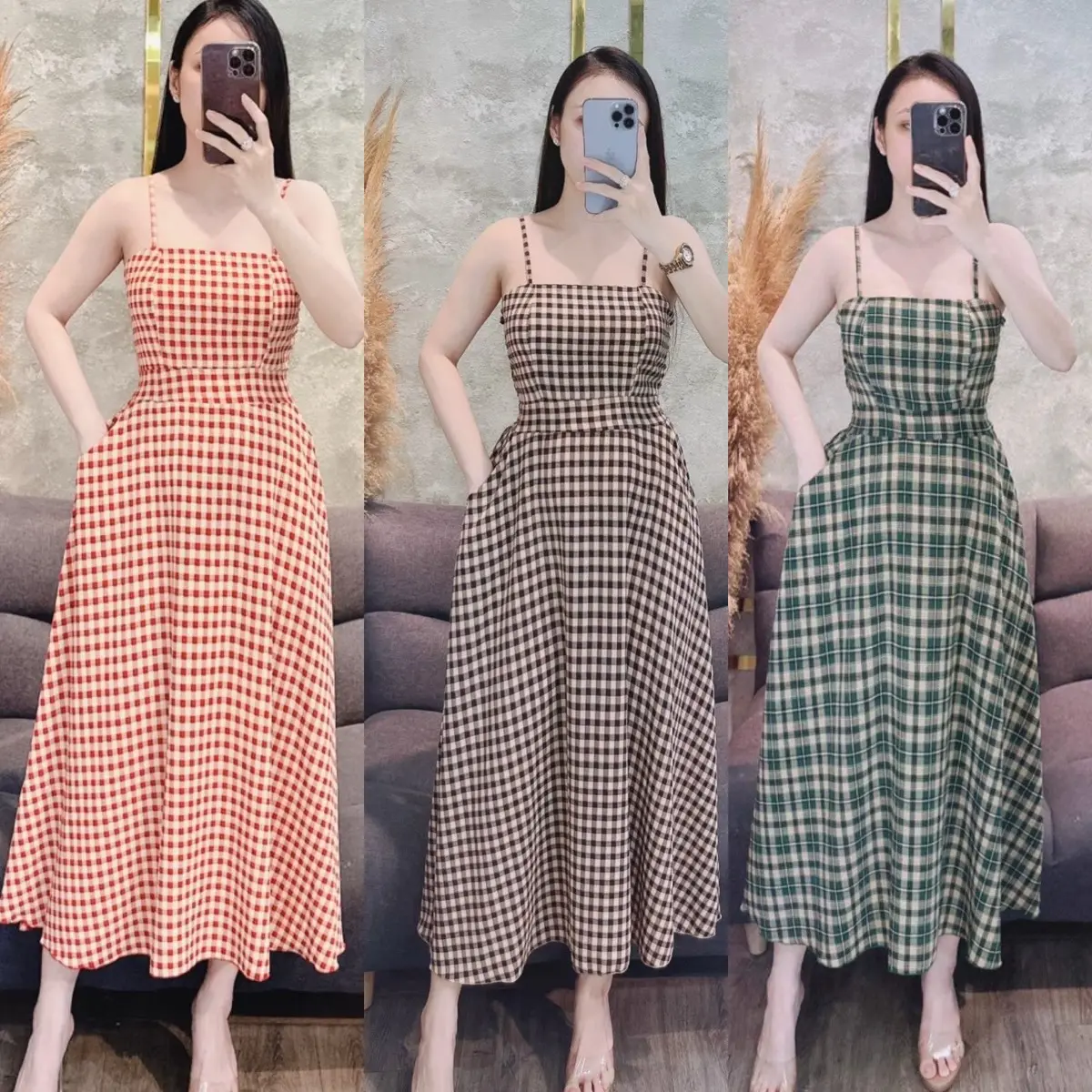 Đầm 2 Dây Dáng Xoè Màu Trơn