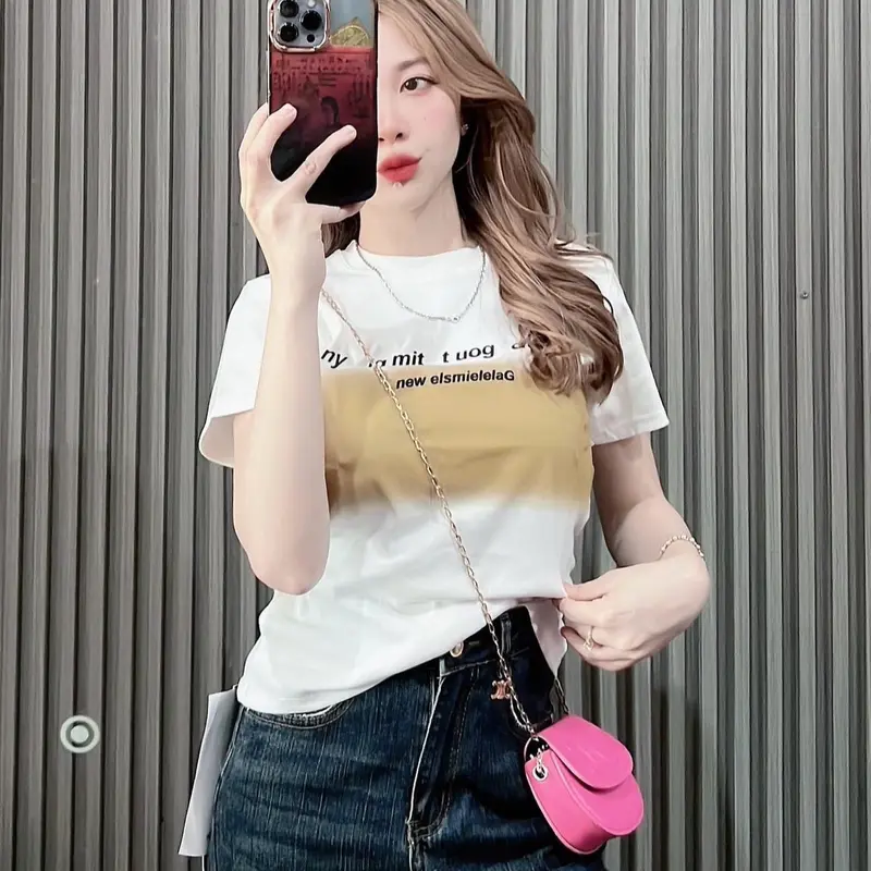 Áo thun nữ dáng ôm borip NY phối màu ngang áo cá tính, trẻ trung, năng động- B14 [Women] Top Cotton Cổ Tròn 1