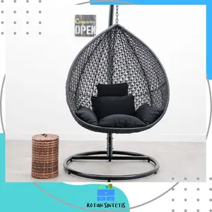Ayunan Gantung Pear Rotan Sintetis Fullset Lengkap Bantal