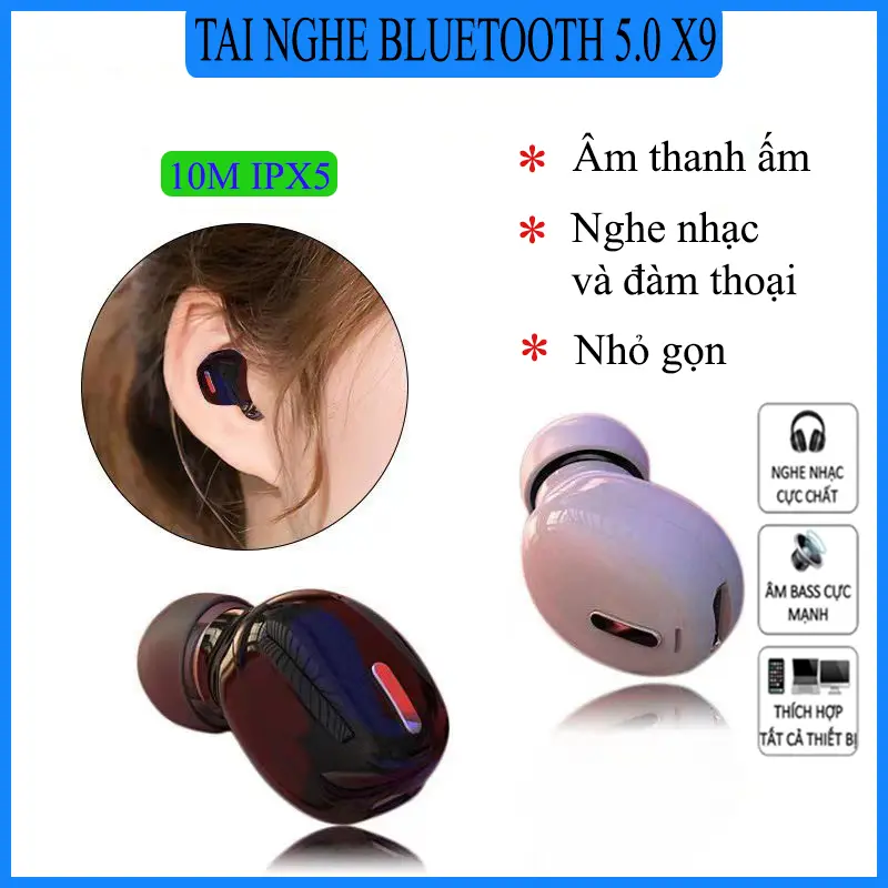 Tai Nghe Bluetooth 5.0 X9 PIN TRÂU - Nghe Nhạc Bass Mạnh Ấm - Đàm Thoại 2 Chiều - Sử Dụng Lên Đến 6H
