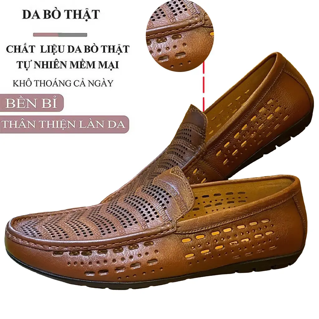 [Da thật-BH 2 năm] Giày Hè Lười Nam Trung Tuổi Cao Cấp Da Thật 100% Được Sản Xuất Tại Xưởng Luôn Có Giá Tốt