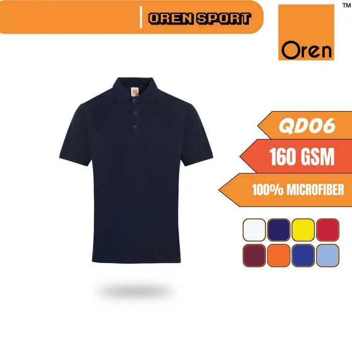 OREN SPORT QD06 160GSM 100% Microfiber Polo T-shirt Berkolar Unisex Polyester Jersey WHITE/NAVY/BLACK/YELLOW/RED/MAROON/ORANGE/ROYAL/LIGHT BLUE Kain
