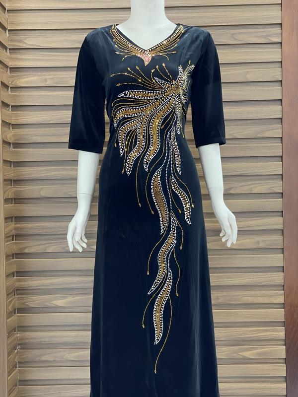 Đầm Trung Niên Dáng Dài N504 từ 50-65kg Chất Vải Nhung Ép Dá Đi Cườm Thủ Công Thanh lịch Nữ Màu Đỏ