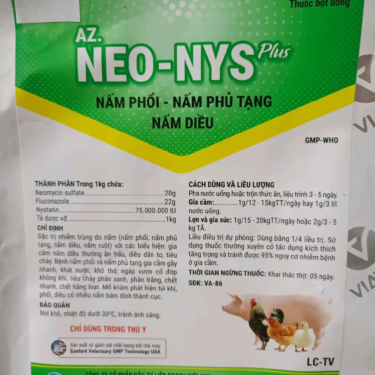 Neo-Nys 100 gam, dùng cho gà, vịt, ngan, thỏ nhiễm nấm diều-phủ tạng. Neo-Nys -Fluconazol