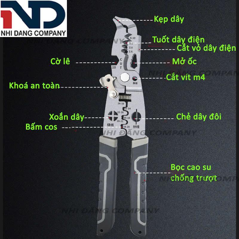 Kìm tuốt dây đa chức năng 28 trong 1, mỏ đại bàng Nhi Đăng Company, có thể cắt, tuốt, xoắn dây điện