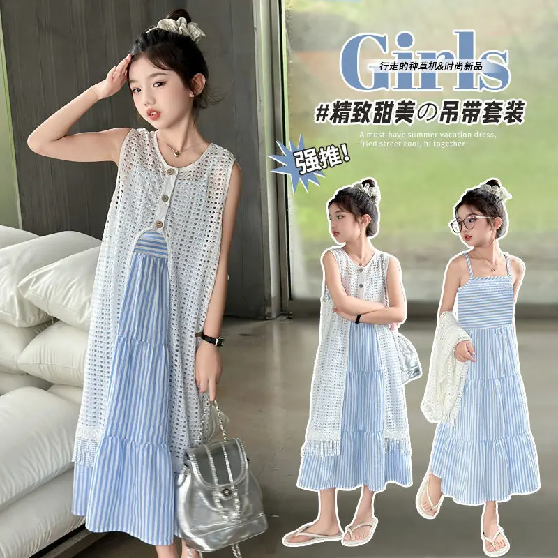 Bộ Váy Bé Gái, Thời Trang Phong Cách Phương Tây, Váy Khói, Váy Yếm, Váy Phong Cách Kỳ Nghỉ Trẻ Em, Hàng Mới Về Mùa Hè 2024