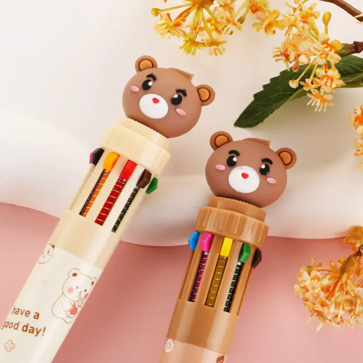 BISA COD S6271 Pulpen Karakter Beruang Lucu /  Bulpen Karakter Teddy Lucu 10 Warna Tinta Stationery Biru Hijau Hitam Merah Pena Pink Kuning Ungu Bolpoin 6