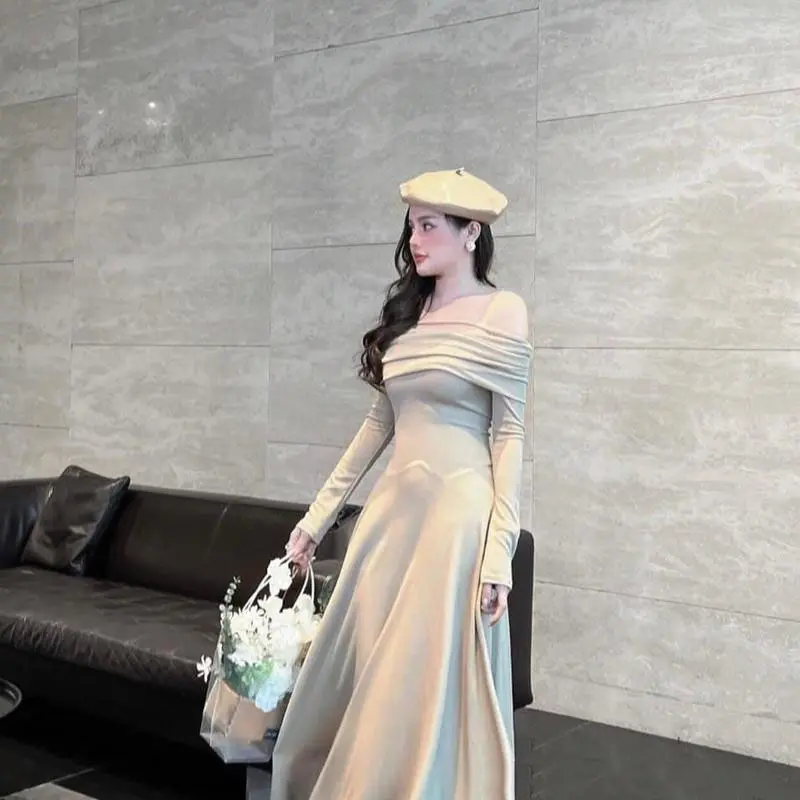 056 Váy tăm dáng dài xòe bệt vai sang chảnh siêu xinh 2