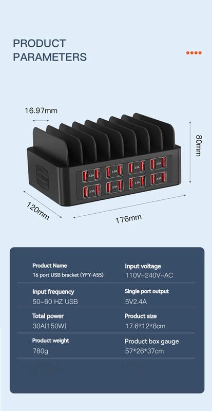 Product Introduction of Bộ sạc USB Thông Dụng 150W, Trạm sạc USB 16 cổng, Giá Chân Đế máy tính bảng, Tương thích với Ipad, Iphone, 15, 14, 13, Pro Max, Samsung, S24, S23, Xiaomi Phụ Kiện 31