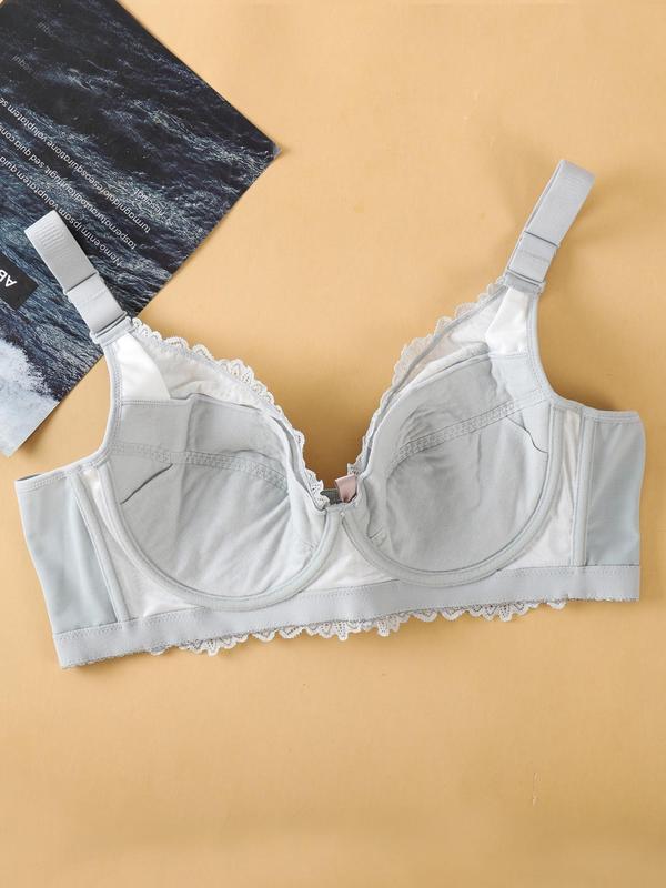 Plus Solid Bow Decor Underwire Lace Bra, Elegant Comfortable Breathable Adjustable Strap Push Up Bra for Daily Wear, Women's Lingerie for All Seasons 5