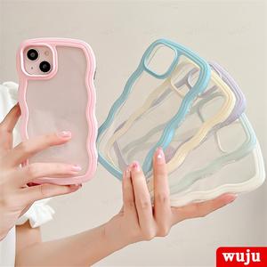 WUJU Candy Transparent Soft Wavy Lines Phone Case Compatible For iPhone 11 12 13 14 Pro Max XS Max X XR 7 8 Plus SE Clear Candy Shockproof Bumber Case Cover