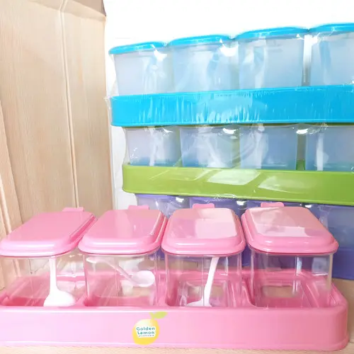 Tempat Bumbu Set 4 in 1 Wadah Bumbu Set Sekat 4 dengan Tutup dan Sendok Dapur Garam Kitchenware Salt 0