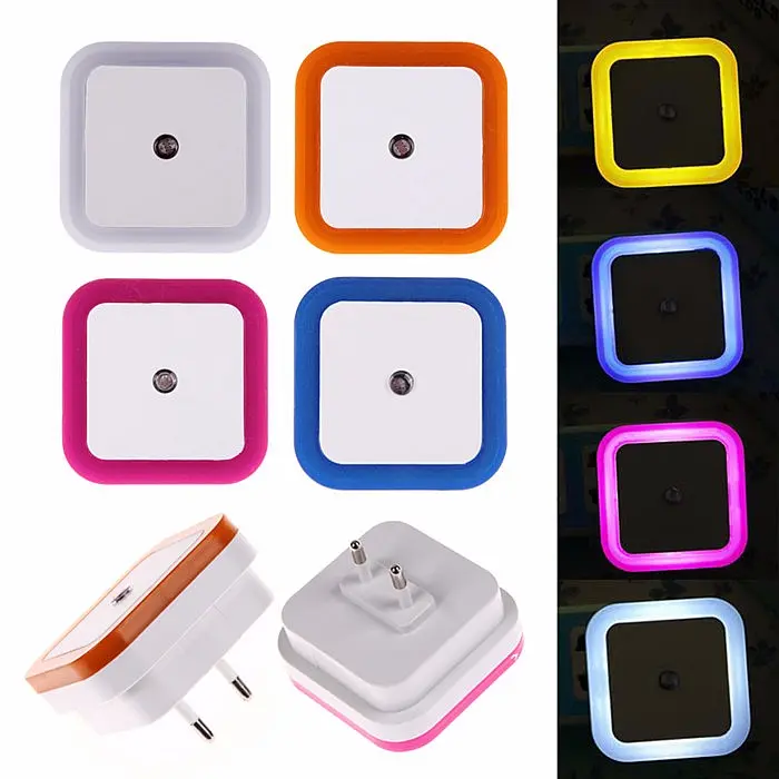 Lampu Tidur Kamar LED Otomatis Sensor Cahaya Colok Listrik Dinding Persegi Plastik Dekorasi Ruangan Night Lamp HM005 - XOBOX 1