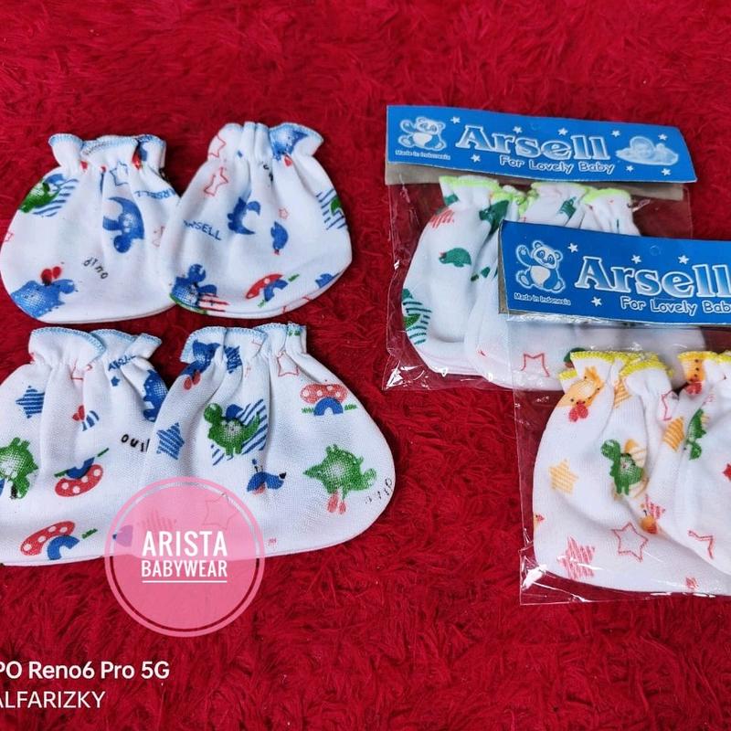 ARSEL BABY - 1set sarung tangan+kaki bayi putih motif 4