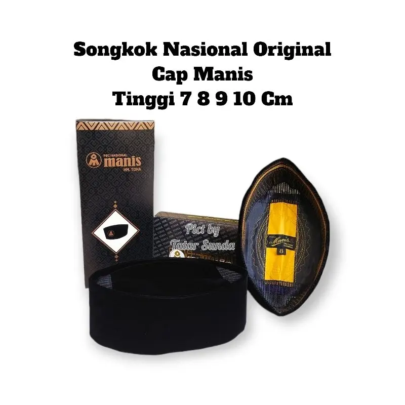 Peci Hitam Cap Manis Ori Tinggi 7 8 9 10 HM. TOHA Set perlengkapan sholat Songkok Kopiah Hitam AC Manis Muslim Pria Dewasa Nyaman 3