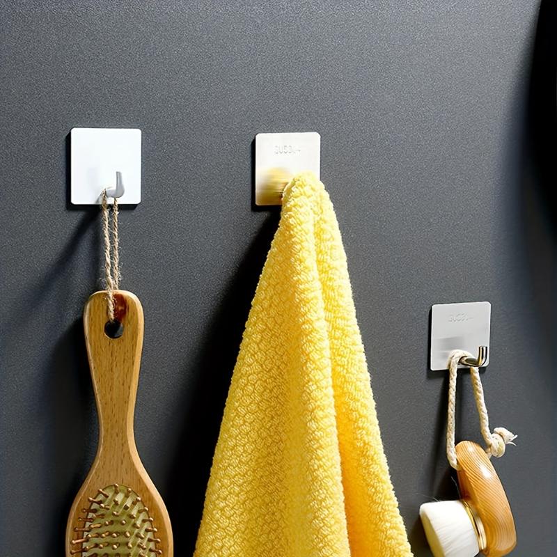 1/2/4/6/12pcs Heavy Duty Adhesive Hooks, Towel Hooks, Stick On Hooks, Wall Hangers, Waterproof Stainless Steel Sticky Hooks For Bathroom Kitchen Home 4