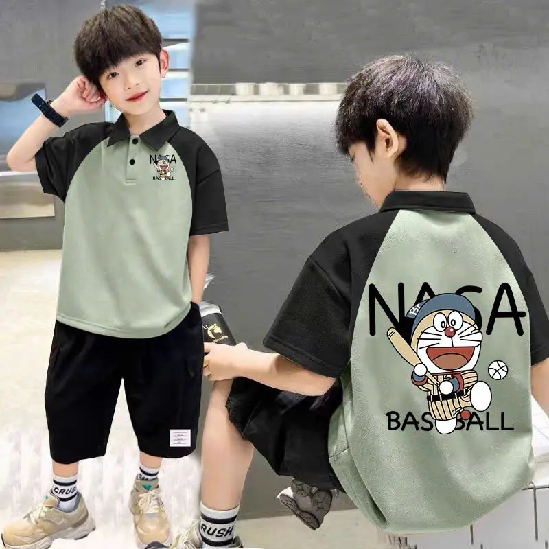 Set bộ quần áo POLO cho bé trai từ  17-45kg mặc vừa, mẫu ĐÔREMON, chất cotton cá sấu mềm mát, hàng may kĩ. T96 fashion 2