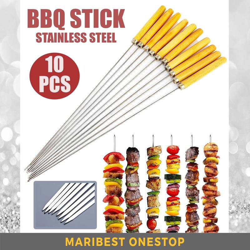 10PCS BBQ SKEWER Reusable Barbecue Skewer Stainless Steel Grilling ...