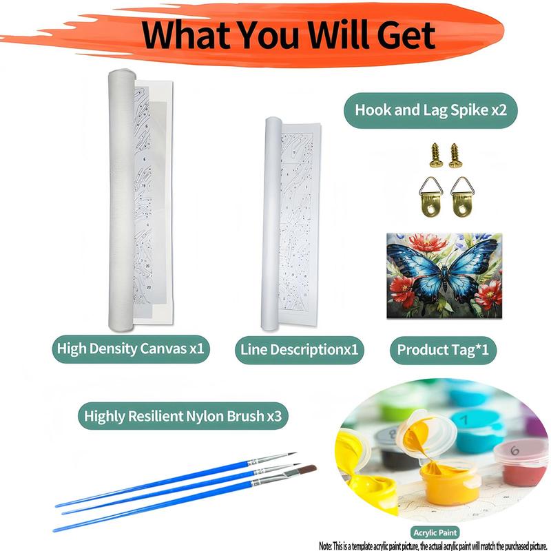 Product Introduction of Butterfly & Flower Pattern DIY Painting By Numbers Kit, 1 Set DIY Paint By Numbers Kit, Wall Art Decoration for Home Living Room Bedroom 3