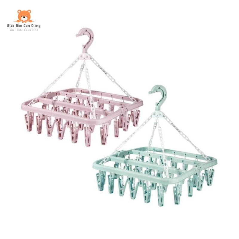Móc chùm nhựa 32 kẹp có thể gấp gọn treo đồ sơ sinh cho bé