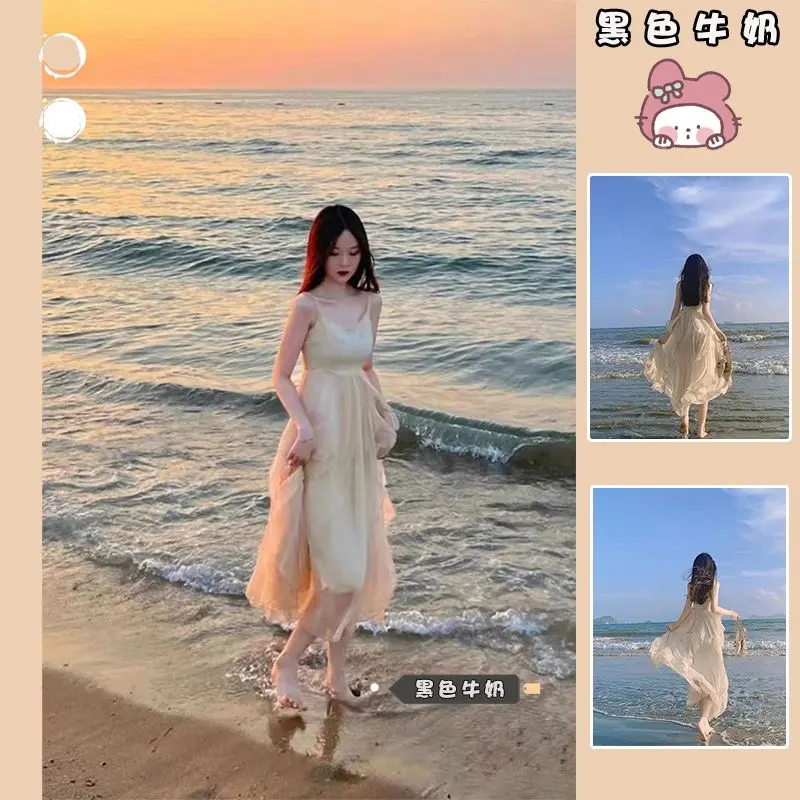 2025 Seaside Holiday French Beach Dress High-Grade Sanya Travel Wear Super-Fairy Petite Photo Strap Dress