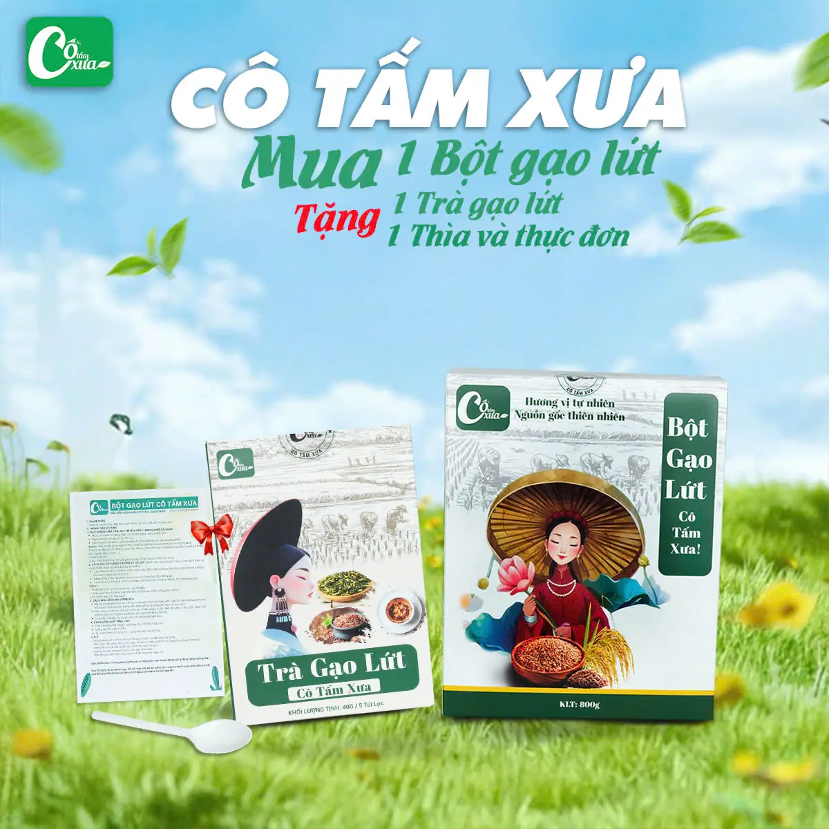 Bột Gạo Lứt Cô Tấm Xưa Hộp 800gr Hỗ Trợ Làm Đẹp " TẶNG " 1 Hộp Trà Gạo Lứt Detox