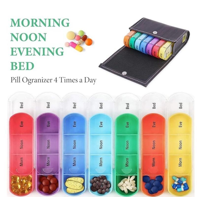 Product Introduction of Portable Weekly Travel Medicine Box, 1 Set Moisture-proof 7-day 4 Grid Design Medicine Storage Box with Bag, Dust-proof Storage Box 4