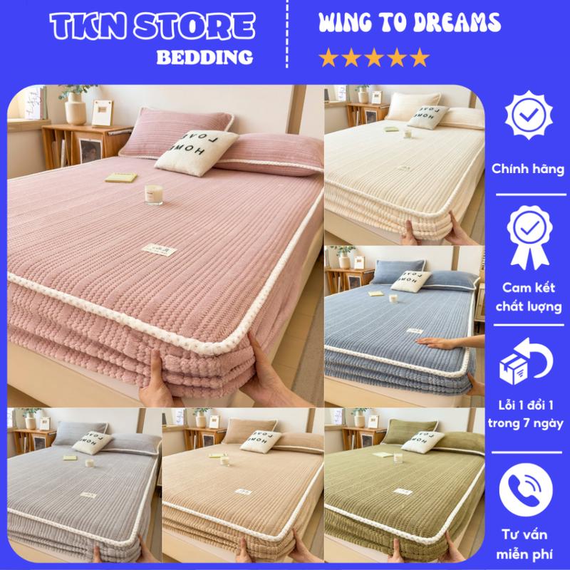 Bô 3 món ga gối nỉ sữa dập vân chìm thiết kế sang trọng , Ga gối bọc đệm chất liệu mềm mại giữ ấm tốt cho mùa đông