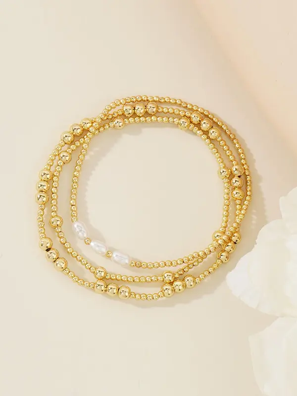 Boho Style Faux Pearl Decorated Beaded Bracelet, Fashionable Elastic Bracelet for Women & Girls, Trendy All-match & Exquisite Jewelry for Birthday Gift 4