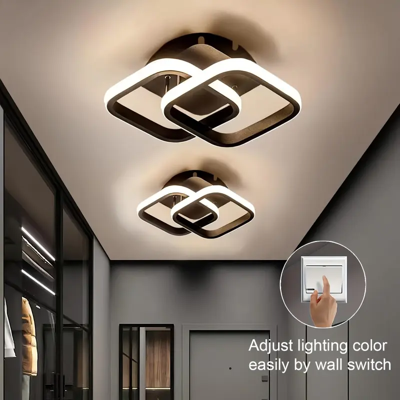 Square LED Ceiling Light, Modern Double-sided 3-color Dimmable Chandelier, Embedded Light Hardwired Ceiling Light for Kitchen Attic Corridor Balcony Bedroom 0