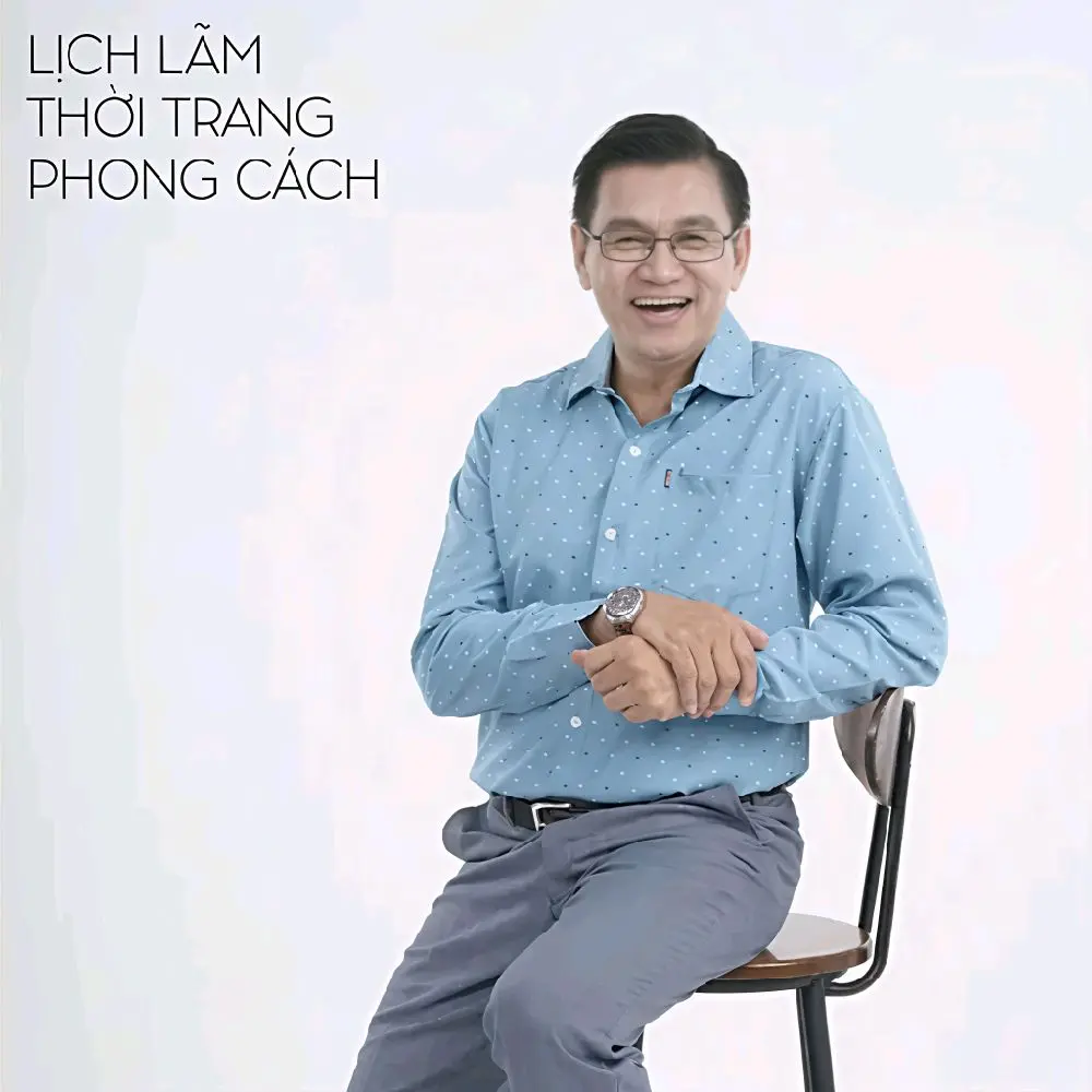 Áo sơ mi trung niên dài tay có túi vạt bầu họa tiết dấu gạch ngang menswear