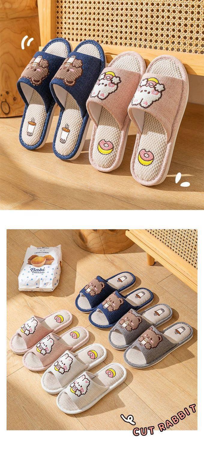Product Introduction of Dép Vải Lanh,Dép Văn Phòng Đi Trong Nhà Hình Thỏ Donus & Gấu Trà Sữa Siêu Dễ Thương Cao Cấp New2025 - 4 Màu Sắc Cute - Slipper 8