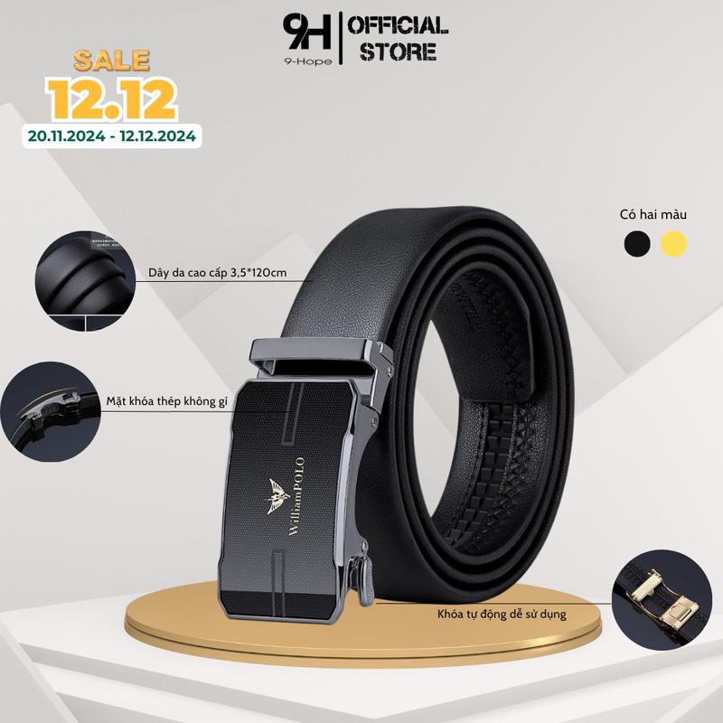 Thắt lưng nam William Polo da cao cấp mặt mạ kim khóa tự động sang trọng lịch lãm TL85 Cao Su Ví