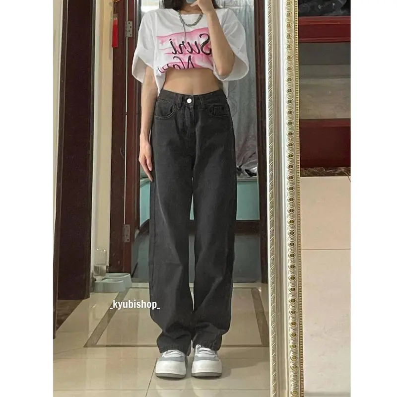 Quần jean nữ ống rộng lưng cao màu Xám Bạc phong cách Retro (Có Bigsize, Nhiều mẫu) - Quần jeans baggy suông Kyubi QJ25 Pants 5