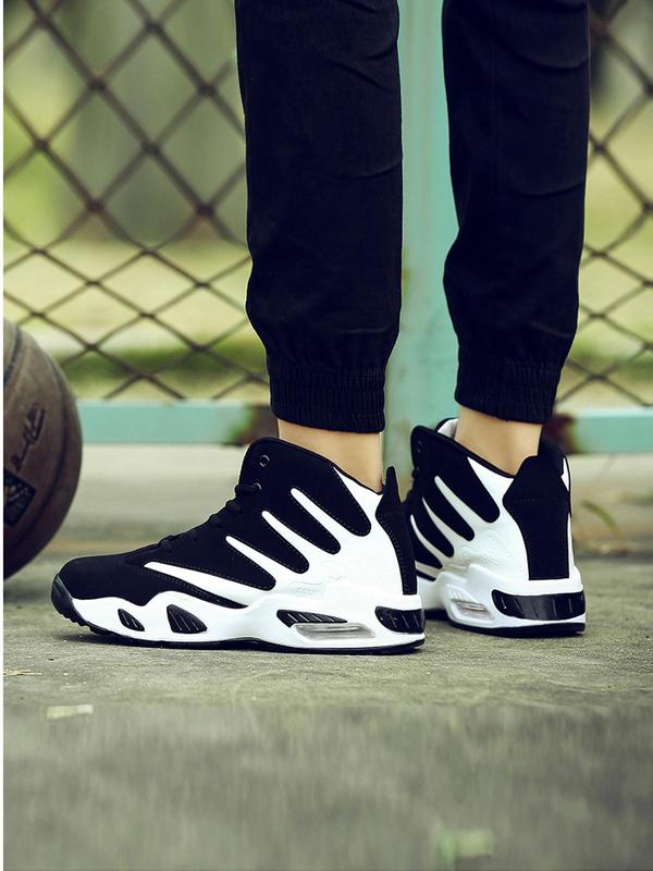 Men's 2024 New Arrival Summer Colorblock Lace Up Front Basketball Shoes, Casual Comfortable High Top Sneakers for Outdoor Sports, Running Shoes for All Seasons Bounciest Basketball Shoes,  High Top Tracks 2