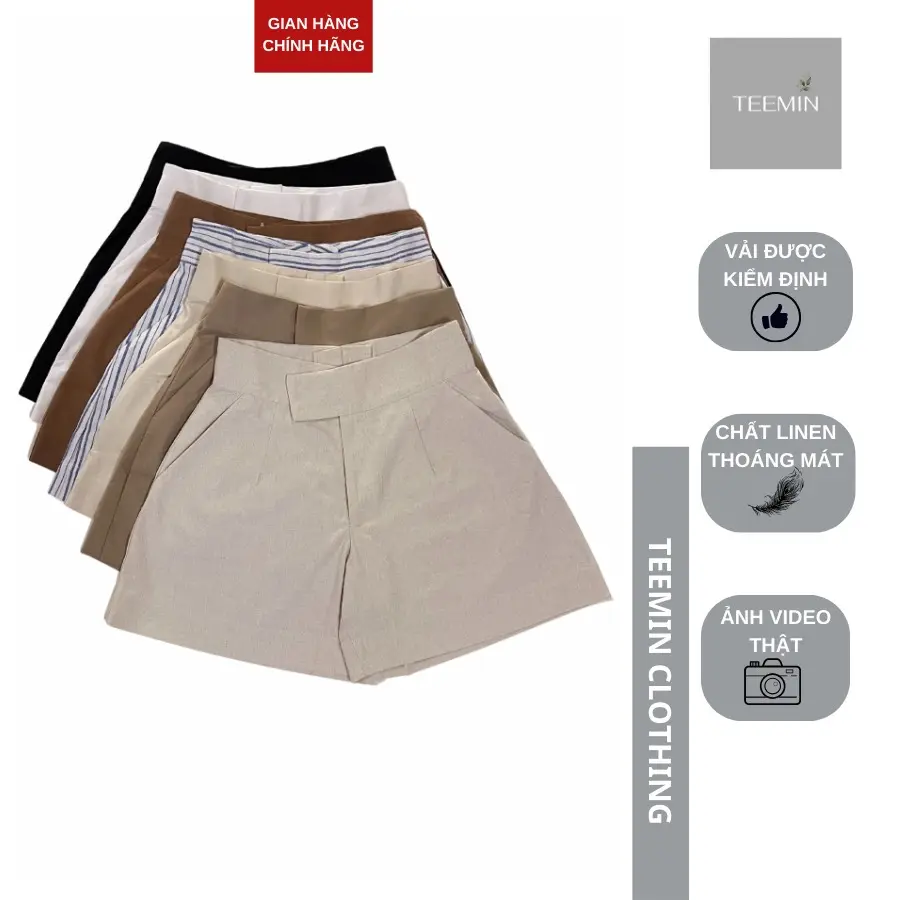 Quần đùi bản to linen cao cấp Lily short TEEMIN
