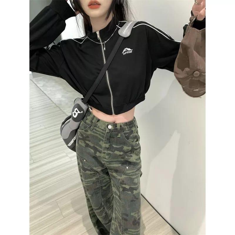 Norshler Vintage Jacket Crop Wanita Oversize - Sweater Jaket Croope Wanita Korean Style Kekinian Lucu Setrip Putih Baju Bandung 6