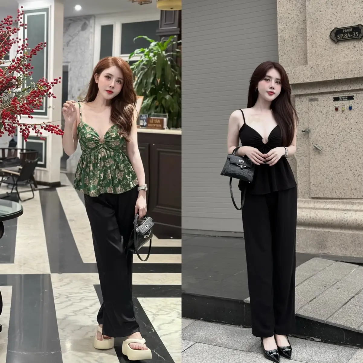 Bộ Đồ Ngủ Quần Dài Áo 2 Dây (Có Mút Ngực) Chất Lụa Gấm 2 Da Và Lụa Mango Mềm Mịn Freesize (40-60kg) setdomac nhaxinh Voi pizamanu