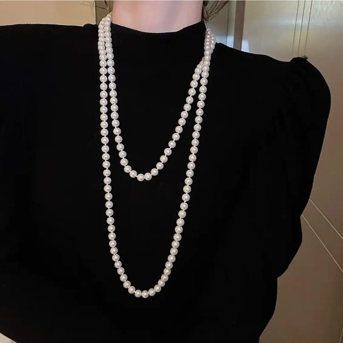 Vòng Cổ Đính Cườm, Màu Be (150cm), Thích Hợp Cho Phụ Nữ, Xu Hướng Thời Trang, Chụp Ảnh Đường Phố, Dây Chuyền Xương Đòn Thanh Lịch