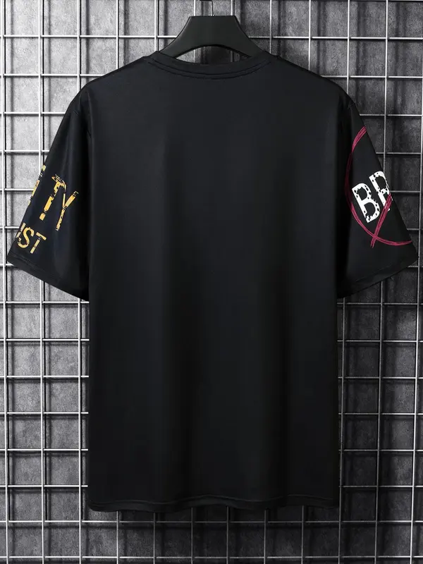 Men's Summer Letter Print Round Neck Tee, Short Sleeve T-Shirt, Casual Street Top for Men, Men Clothing for Summer Daily Wear, Summer Clothes 1